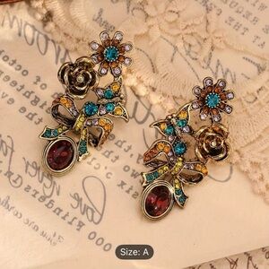 Floral Gold and Blue pendant Earrings